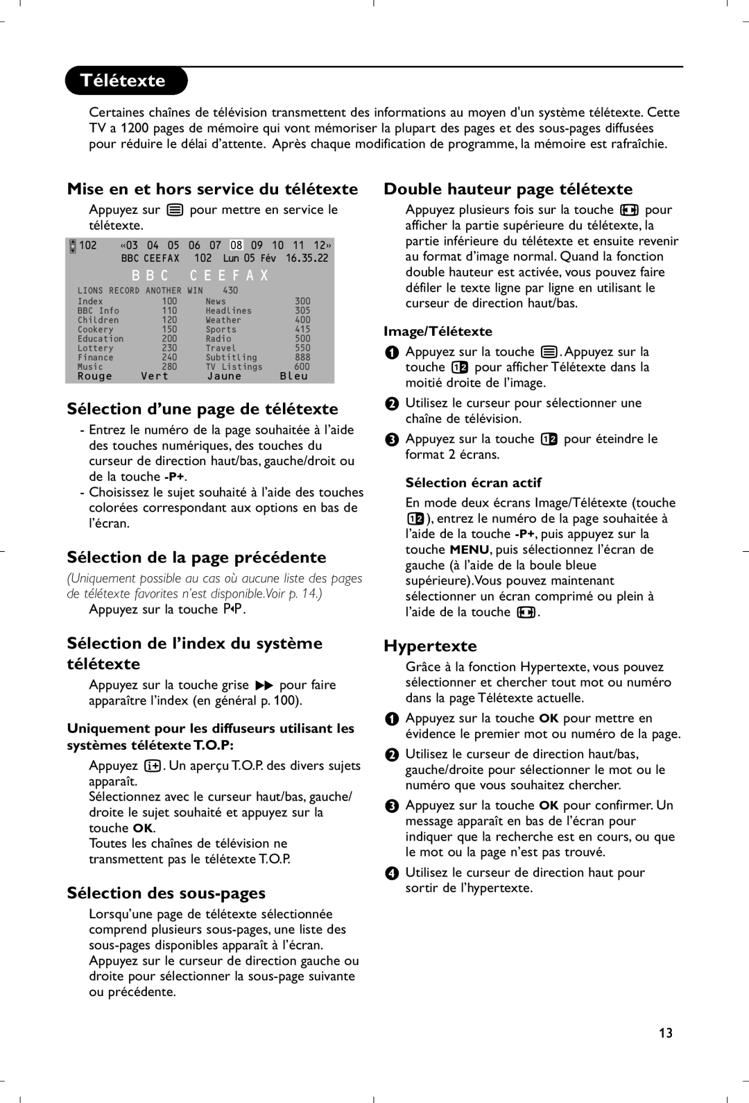 Philips 28PW9520/12 instruction manual Télétexte 