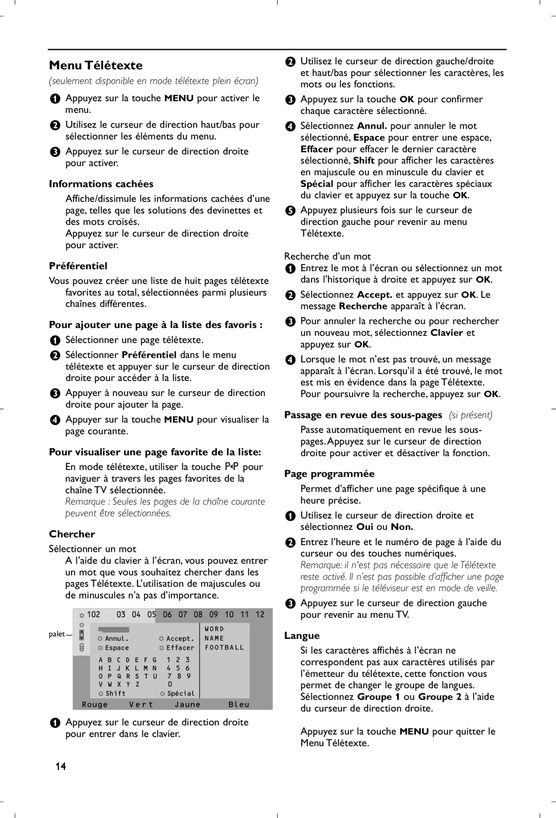 Philips 28PW9520/12 instruction manual Menu Télétexte 