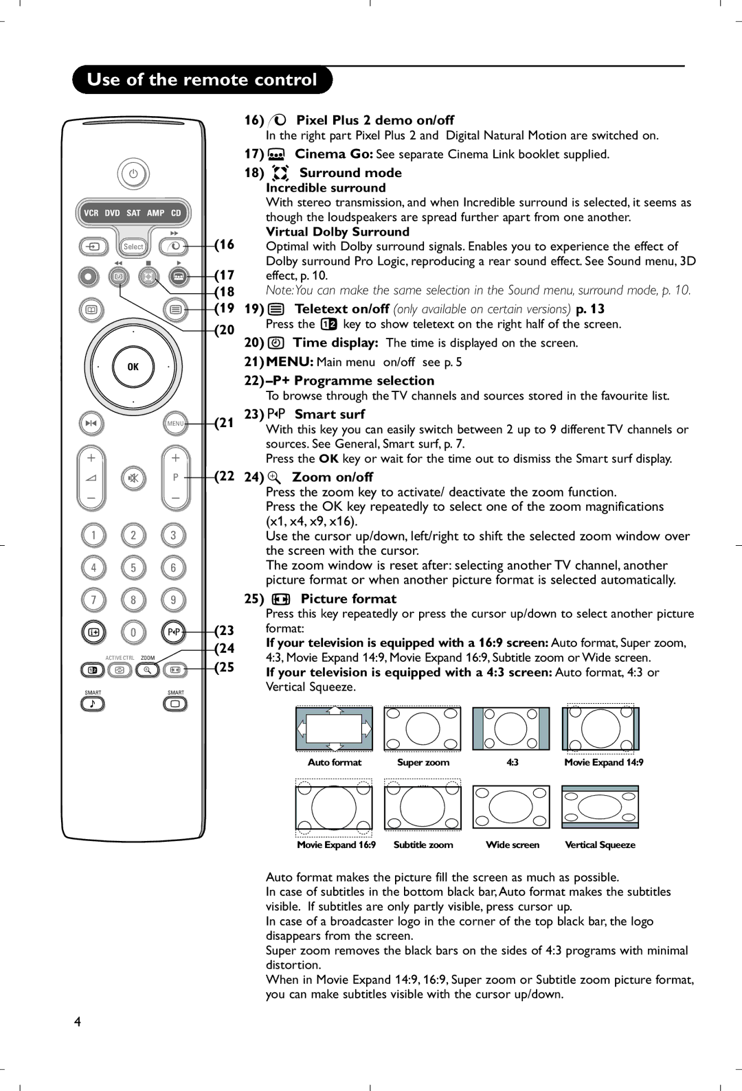 Philips 28PW9520/12 instruction manual 19b Teletext on/off only available on certain versions p 