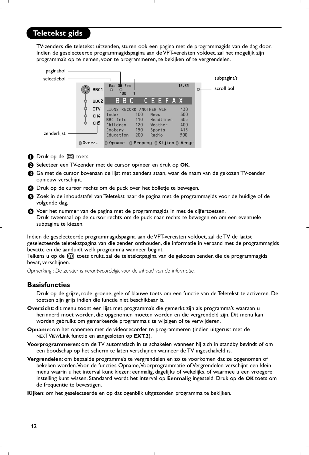 Philips 28PW9520/12 instruction manual Teletekst gids, Basisfuncties 