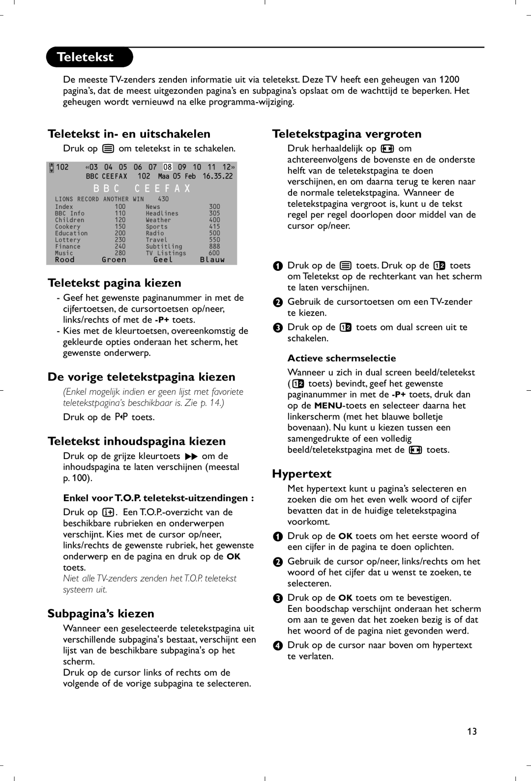 Philips 28PW9520/12 instruction manual Beeld/Teletekst 