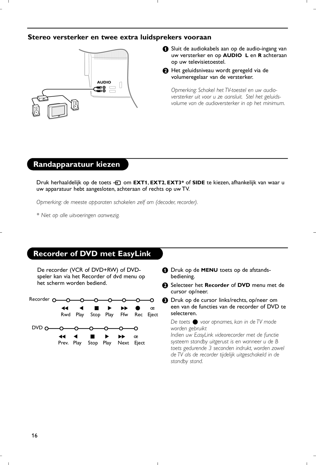 Philips 28PW9520/12 instruction manual Randapparatuur kiezen, Recorder of DVD met EasyLink 