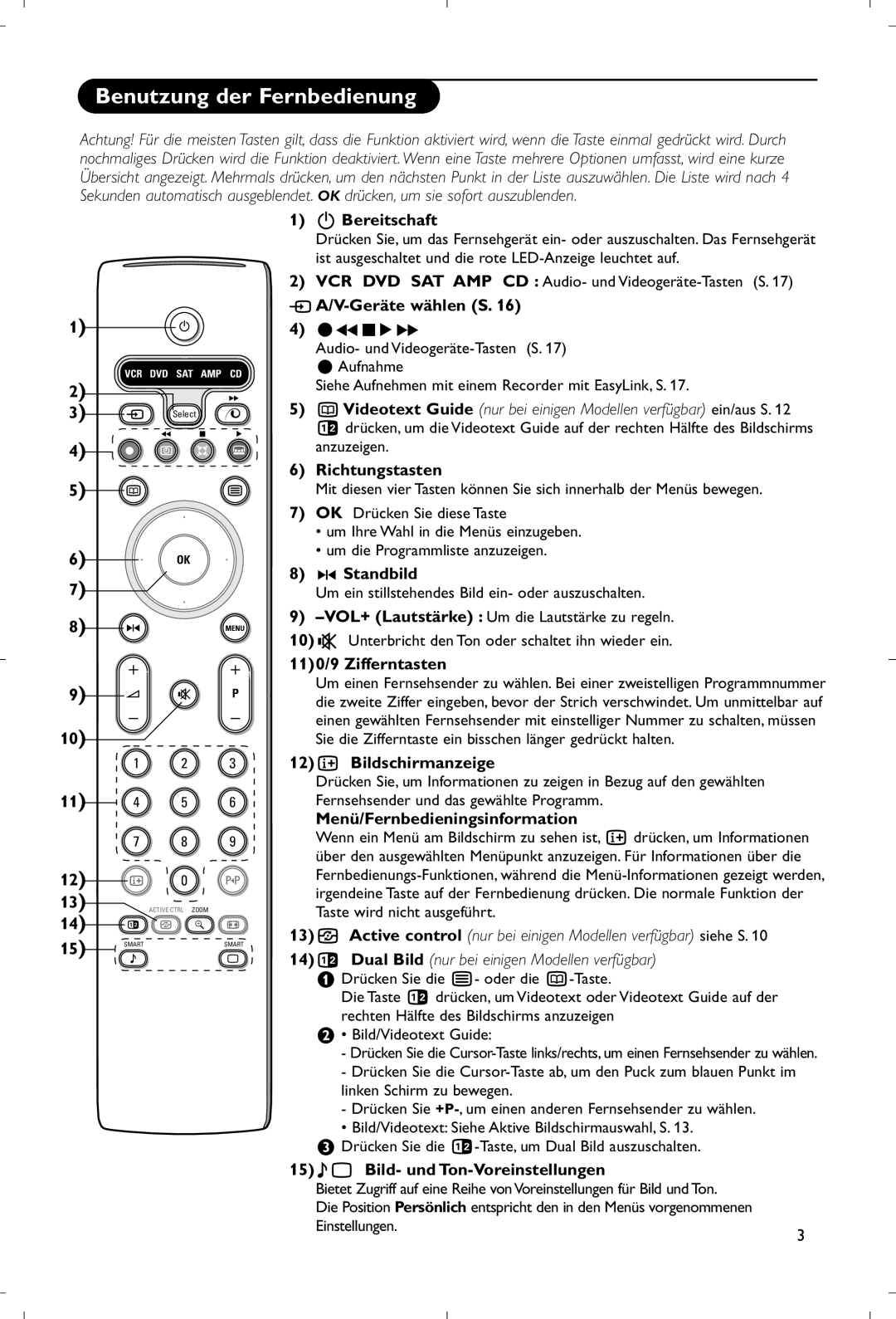 Philips 28PW9520/12 instruction manual Benutzung der Fernbedienung 