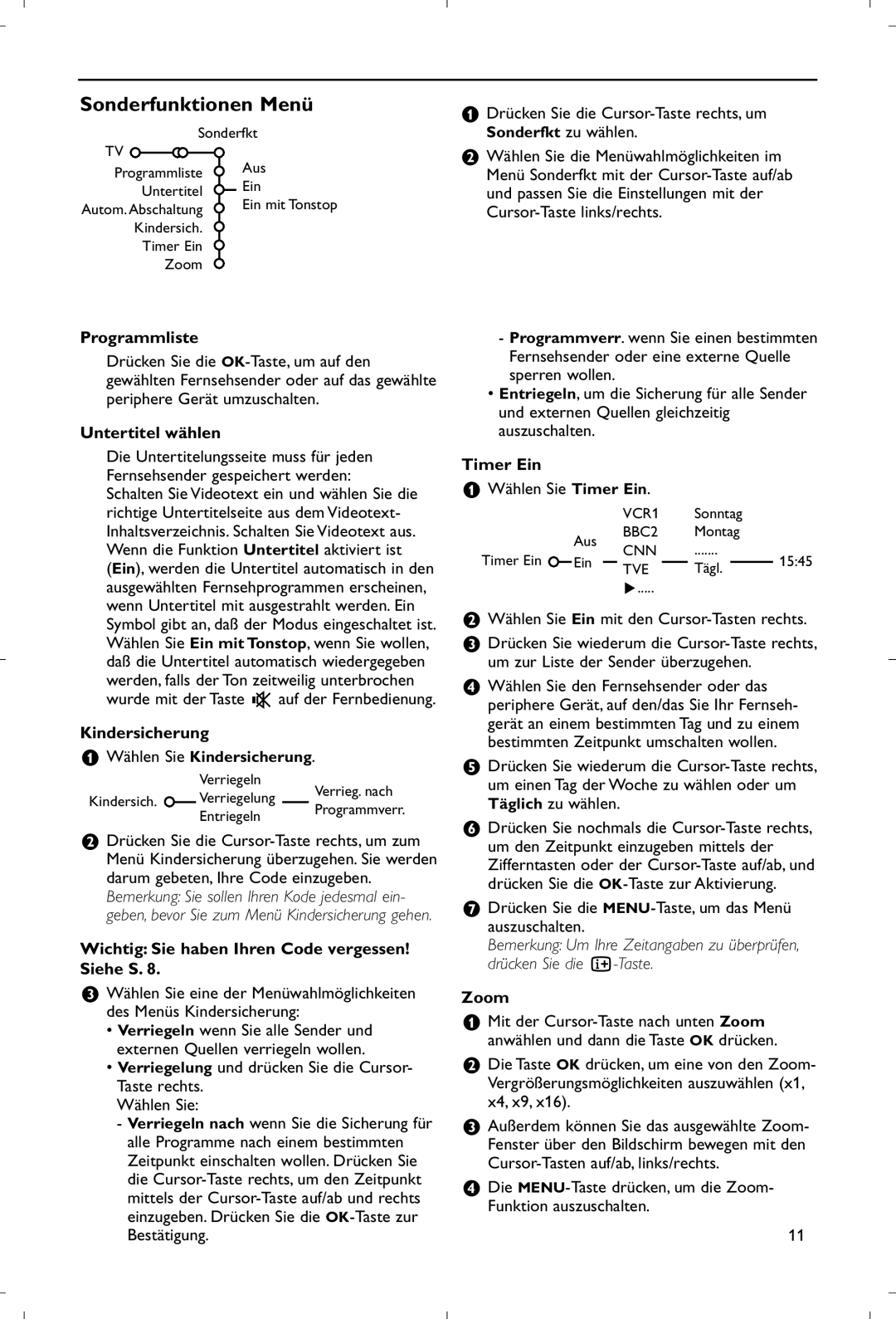 Philips 28PW9520/12 instruction manual Sonderfunktionen Menü 