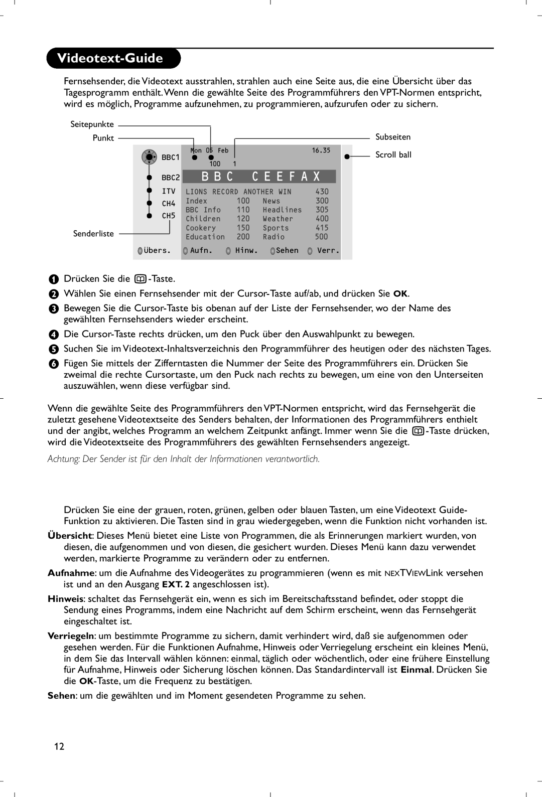 Philips 28PW9520/12 instruction manual Videotext-Guide, Grundfunktionen 