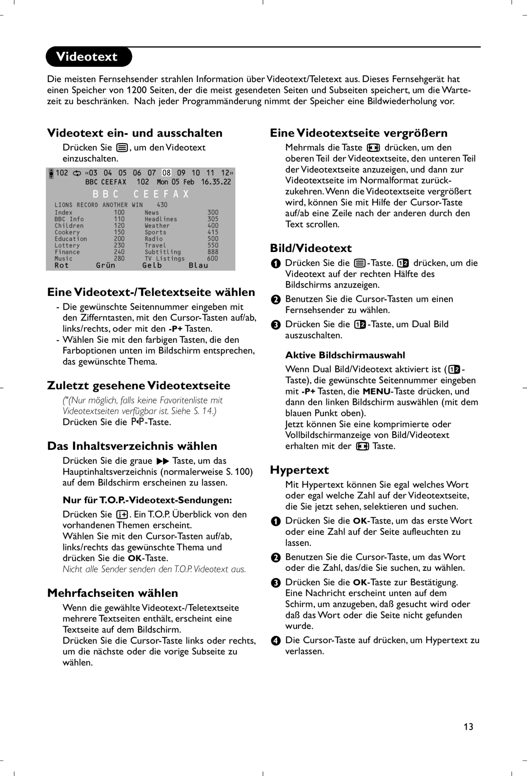 Philips 28PW9520/12 instruction manual Videotext 