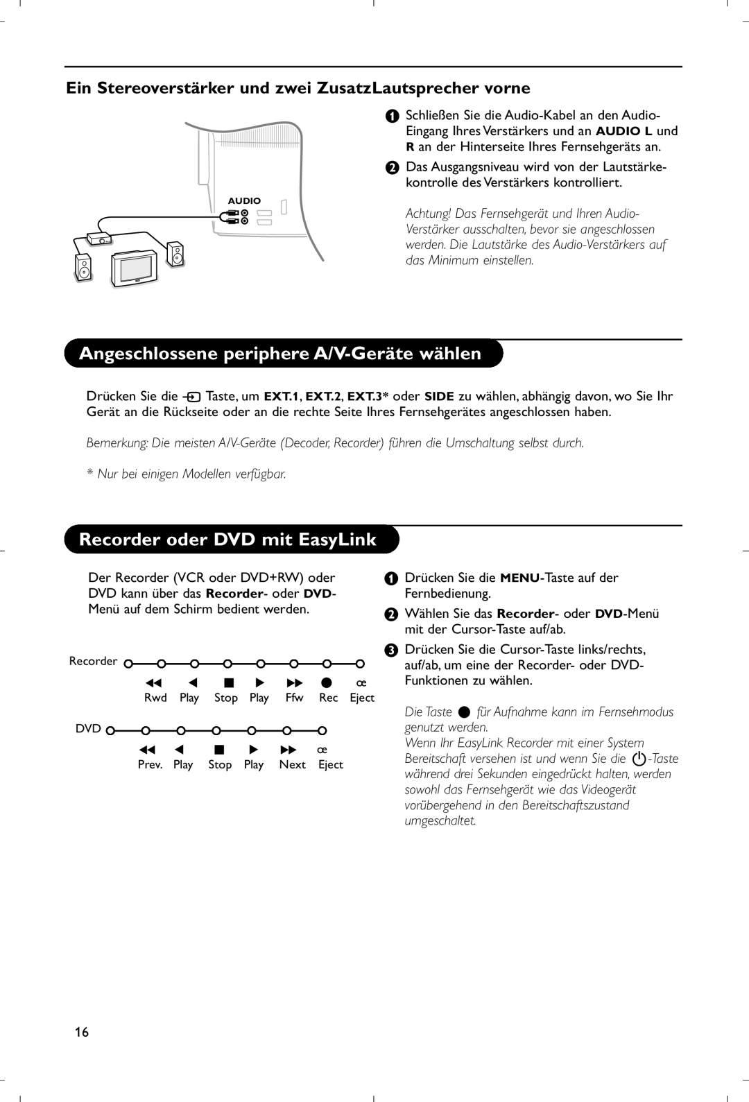 Philips 28PW9520/12 instruction manual Angeschlossene periphere A/V-Geräte wählen, Recorder oder DVD mit EasyLink 