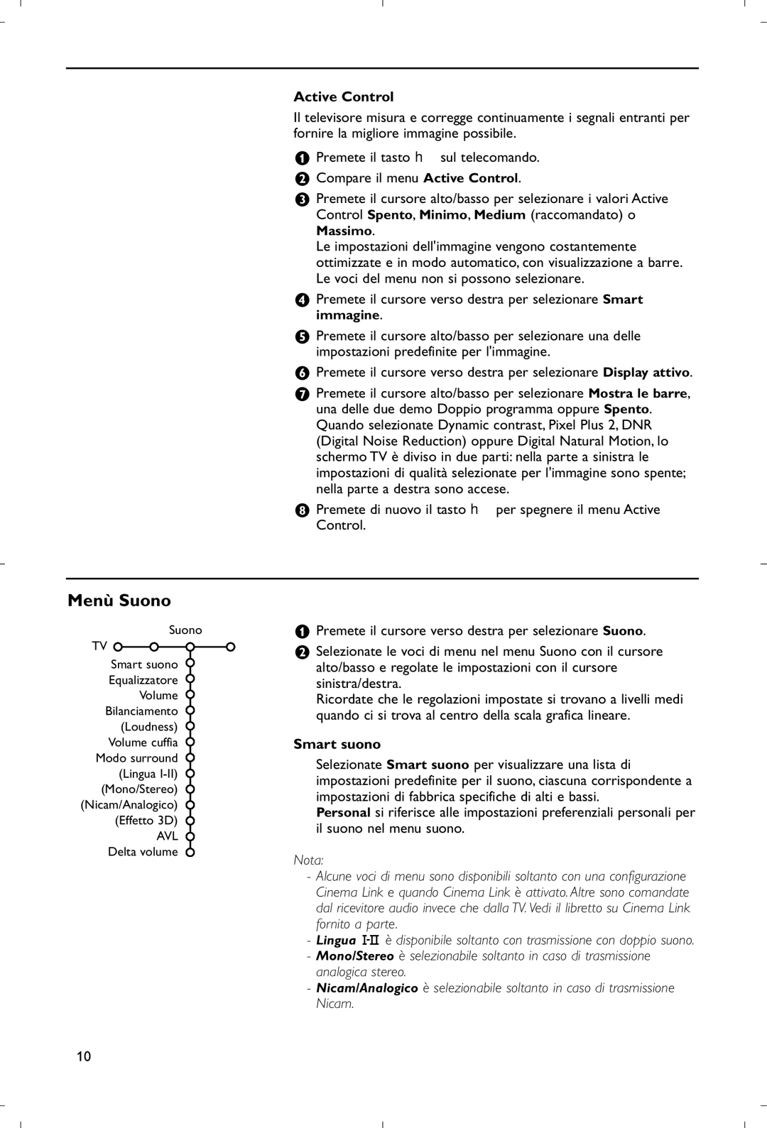 Philips 28PW9520/12 instruction manual Menù Suono, Smart suono 