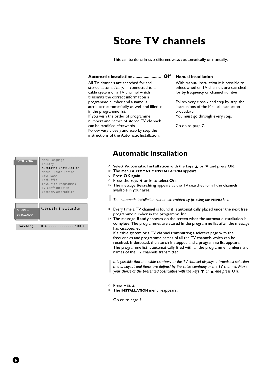 Philips 28PW9611/01 manual Store TV channels, Automatic installation, Manual installation 