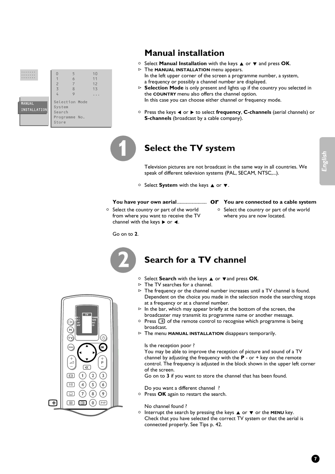 Philips 28PW9611/01 manual Manual installation, Search for a TV channel 