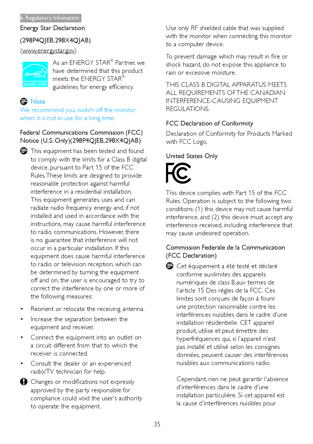 Philips user manual Energy Star Declaration 298P4QJEB,298X4QJAB, Reorient or relocate the receiving antenna 