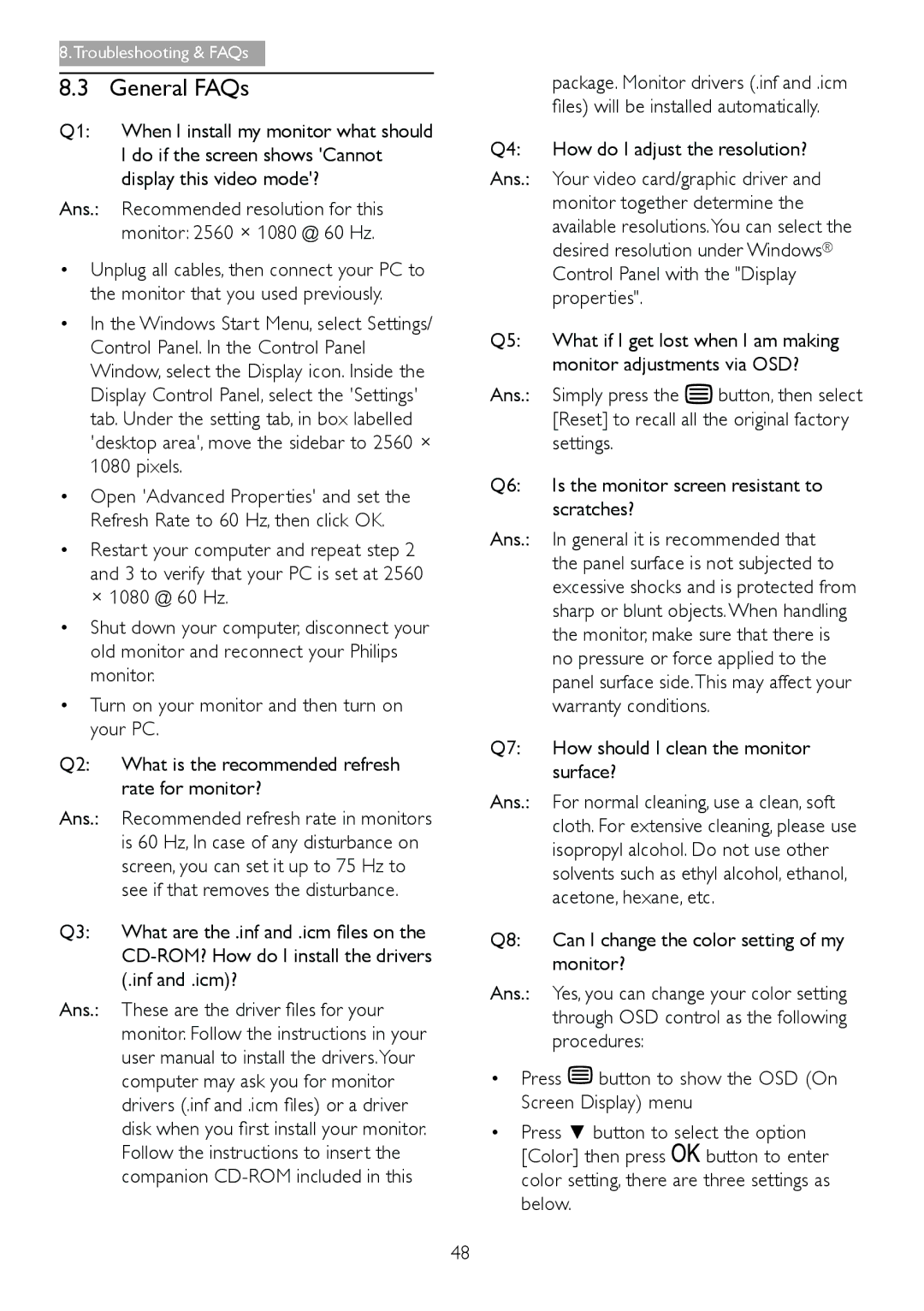 Philips 298X4, 298P4 user manual General FAQs 