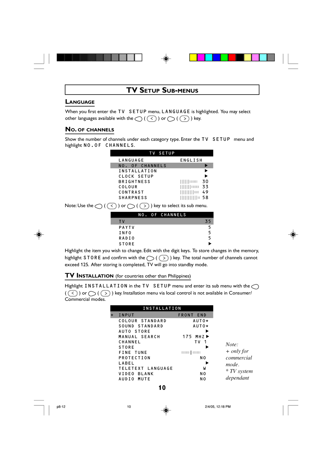 Philips 25HT, 29HT, 21HT manual TV Setup SUB-MENUS, Language, NO. of Channels 