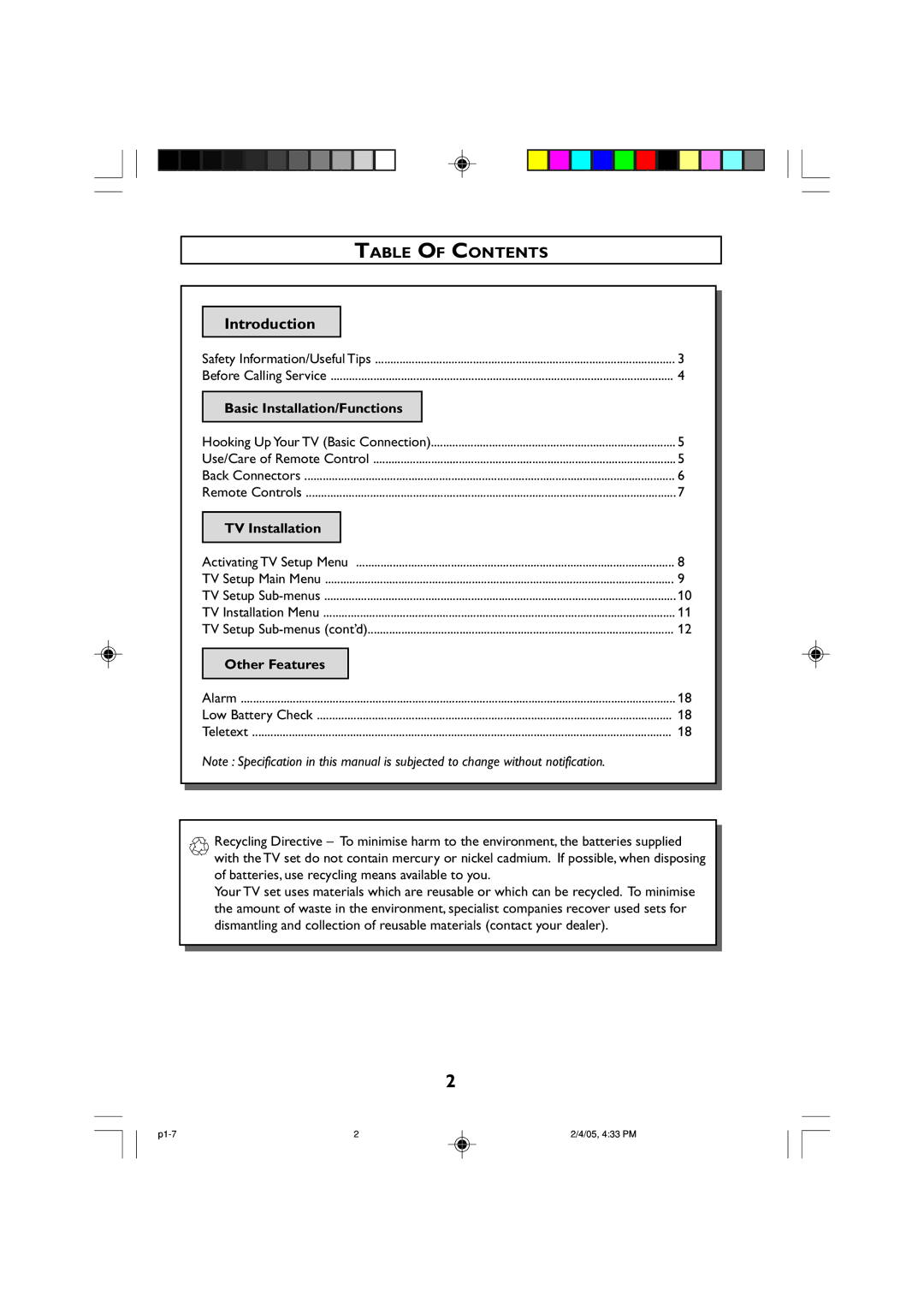 Philips 21HT, 29HT, 25HT manual Table of Contents 