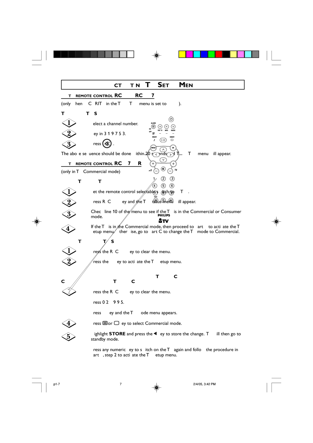 Philips 21HT, 29HT, 25HT manual Activating TV Setup Menu, To activate TV Setup menu 