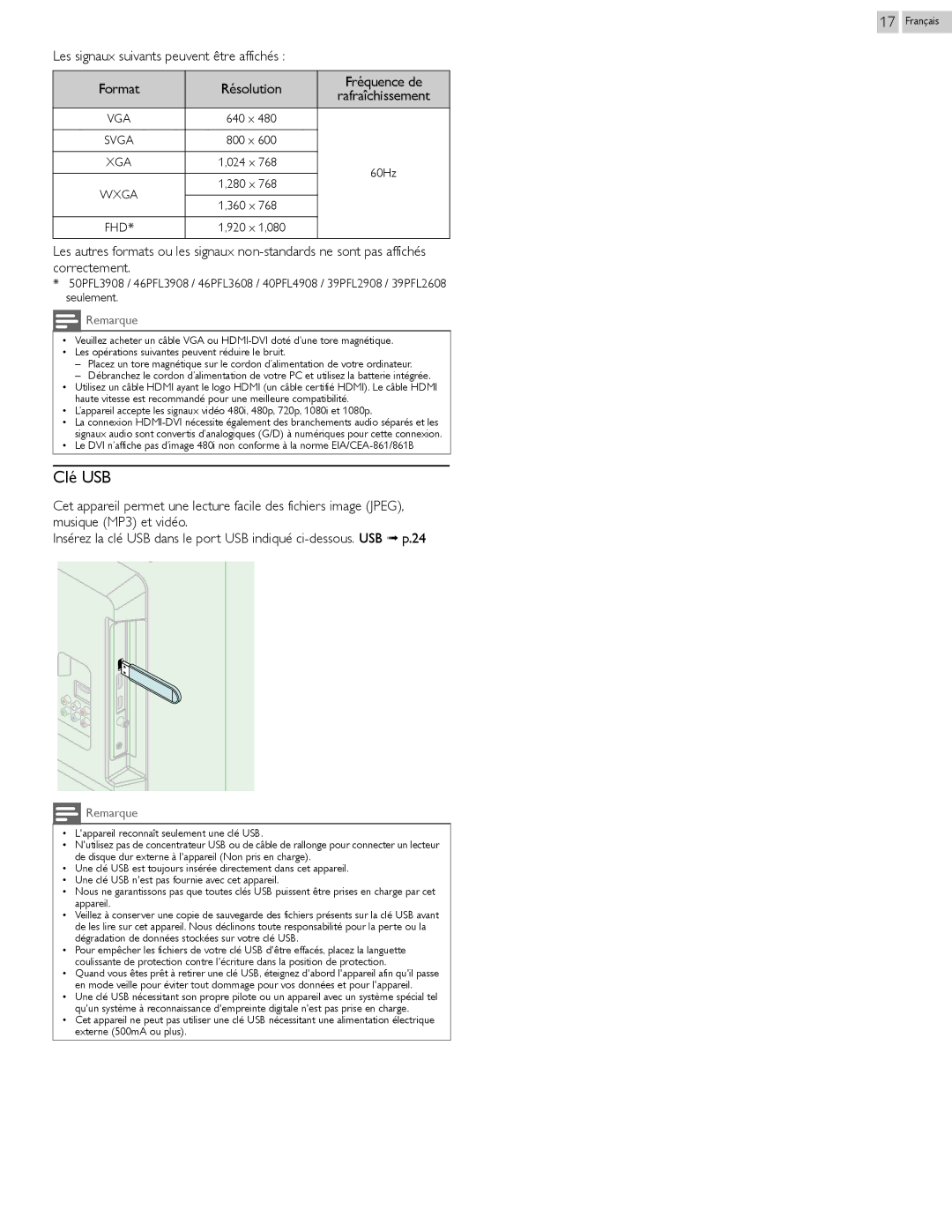 Philips 29PFL4908 user manual Clé USB 