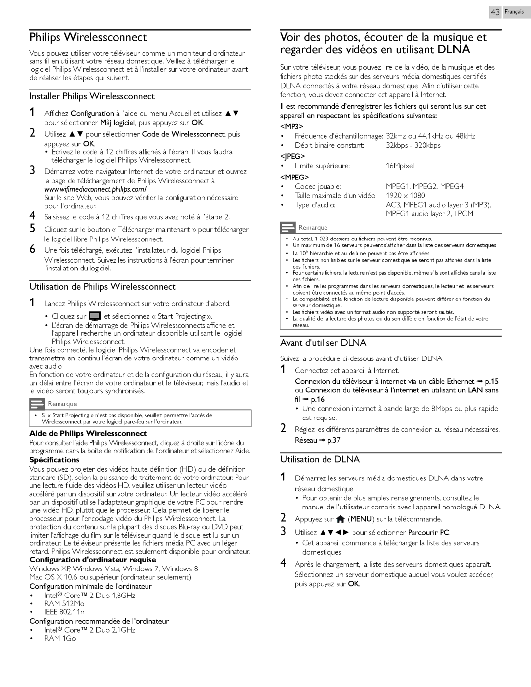 Philips 29PFL4908 user manual Installer Philips Wirelessconnect, Utilisation de Philips Wirelessconnect 