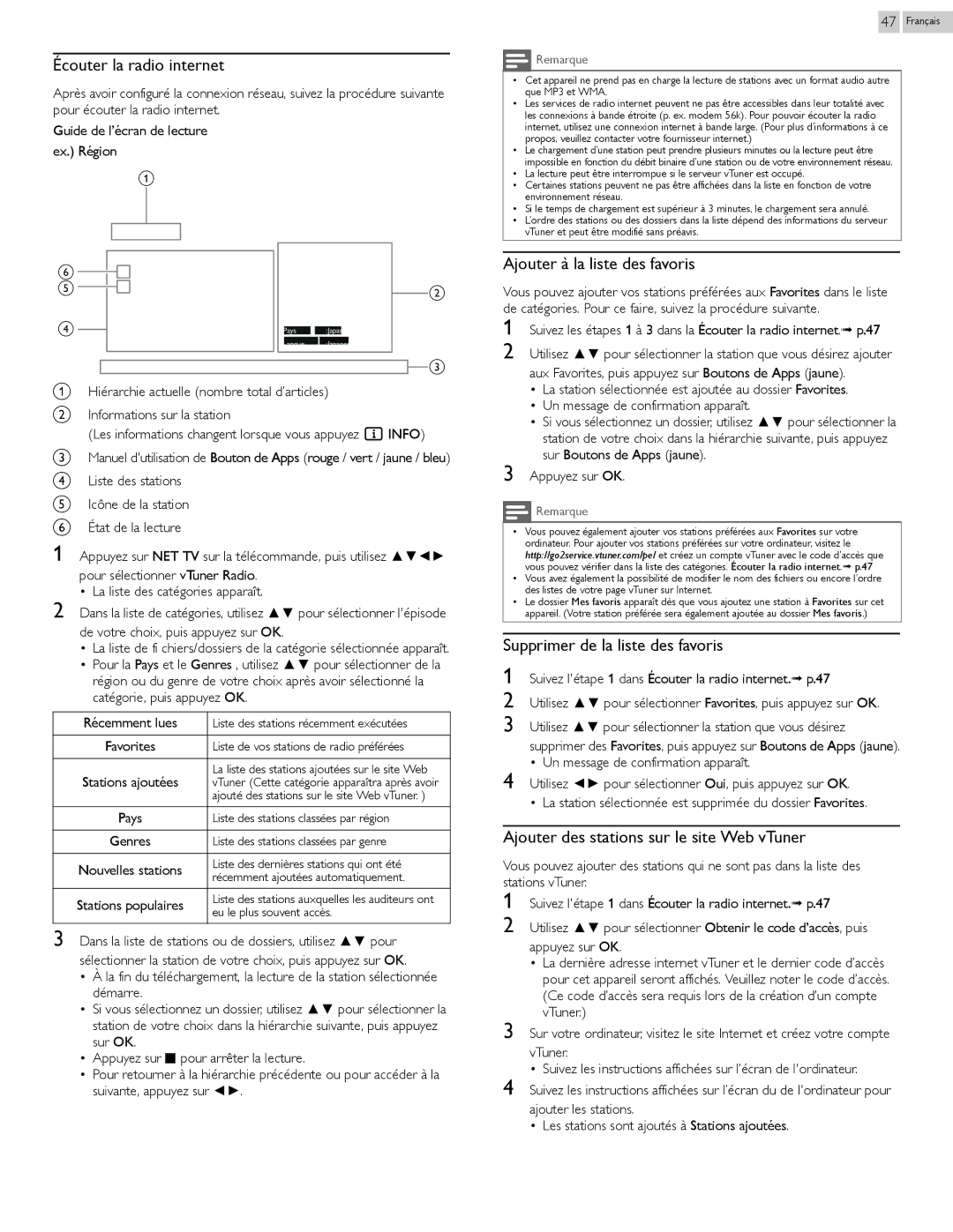 Philips 29PFL4908 user manual Écouter la radio internet 