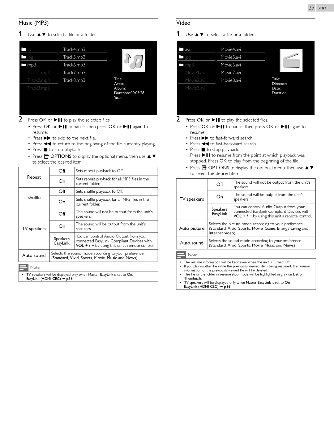 Philips 29PFL4908/F7 user manual Music MP3, Video 