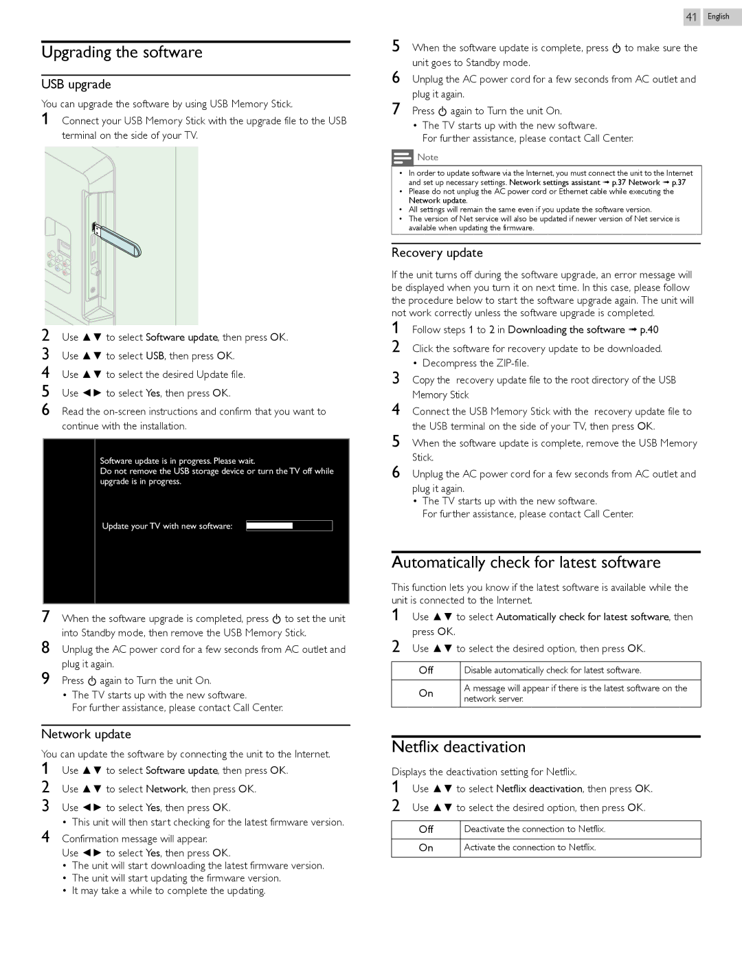 Philips 29PFL4908/F7 user manual Upgrading the software, USB upgrade, Network update 