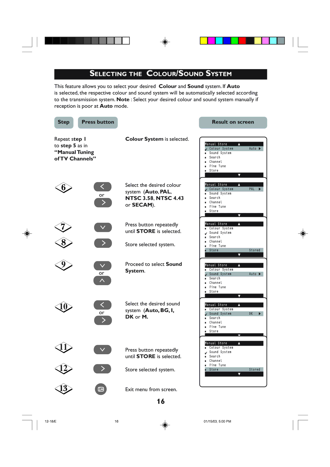 Philips 29PT3323 operating instructions Selecting the COLOUR/SOUND System 