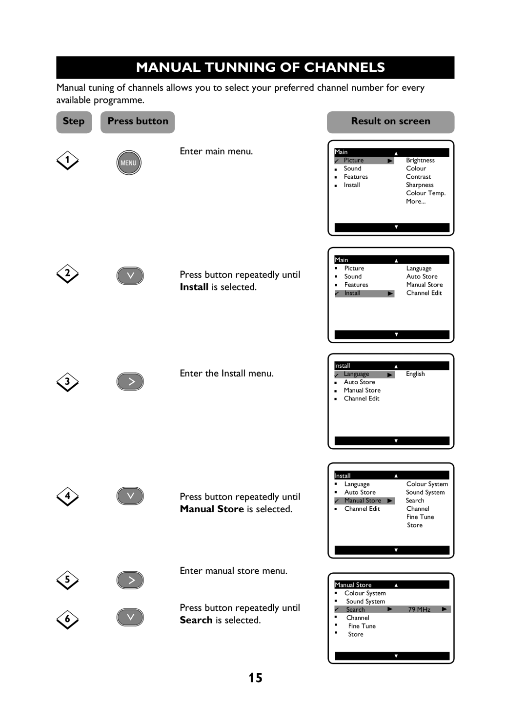 Philips 29PT3425 user manual Manual Tunning of Channels, Step 