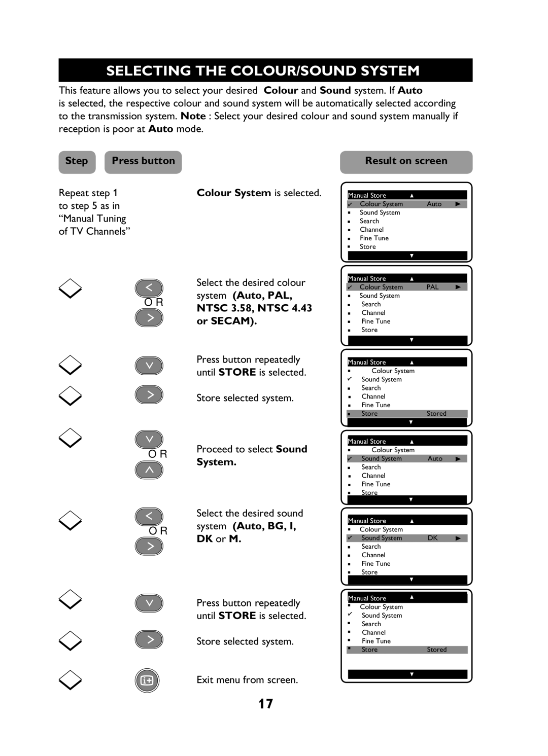 Philips 29PT3425 user manual Selecting the COLOUR/SOUND System 