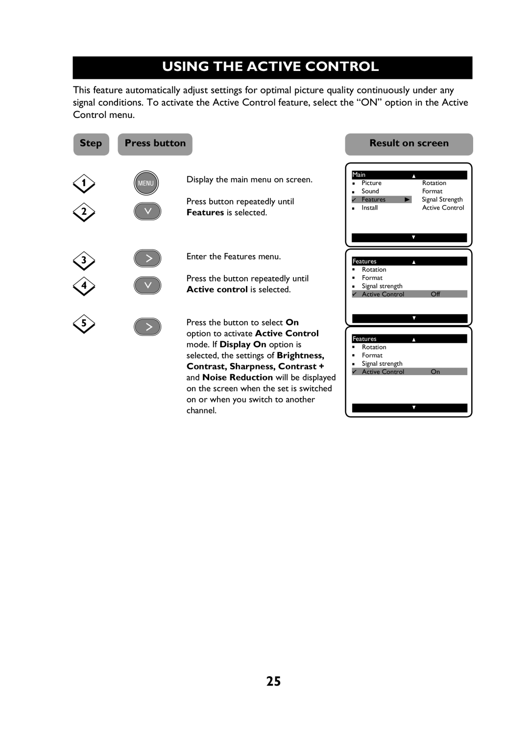 Philips 29PT3425 user manual Using the Active Control 