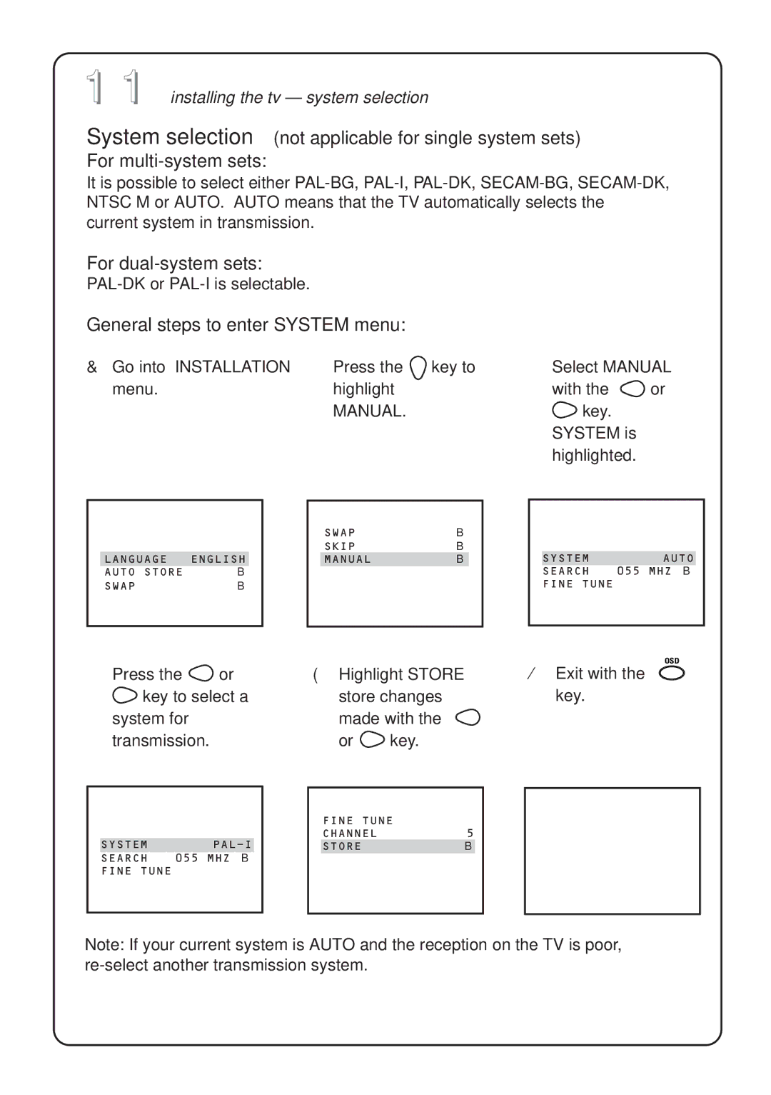 Philips 29PT4973 manual For dual-system sets, General steps to enter System menu, Manual 