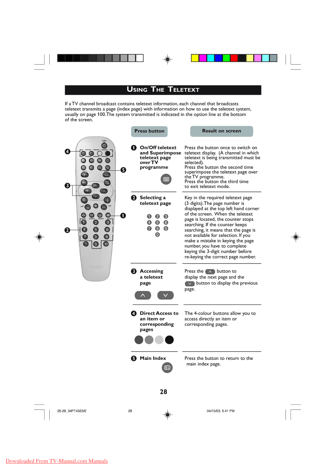 Philips 29PT5308, 29PT5307 manual Using the Teletext, Press button 