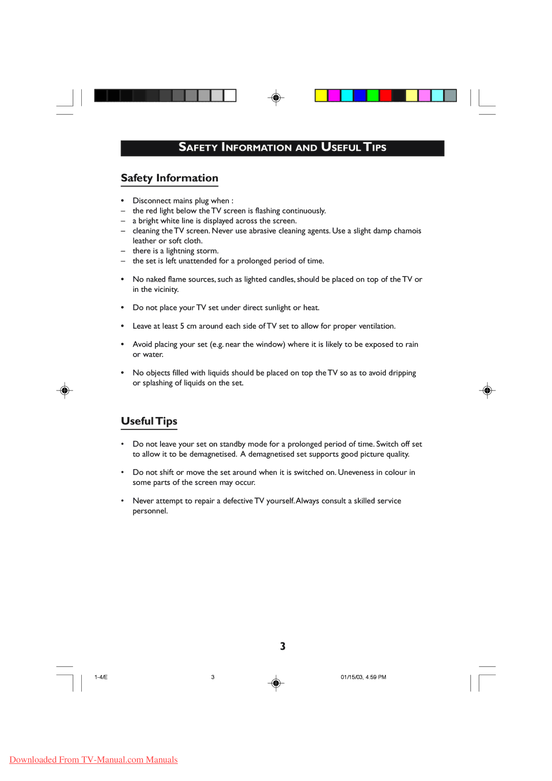 Philips 29PT5307, 29PT5308 manual Safety Information and Useful Tips 