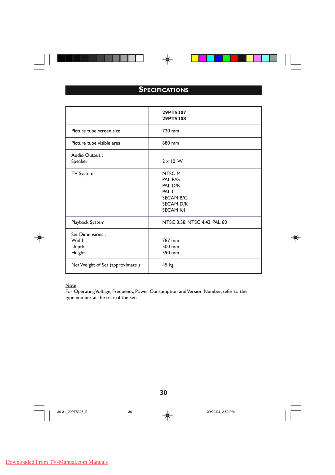 Philips 29PT5308 manual Specifications, 29PT5307 