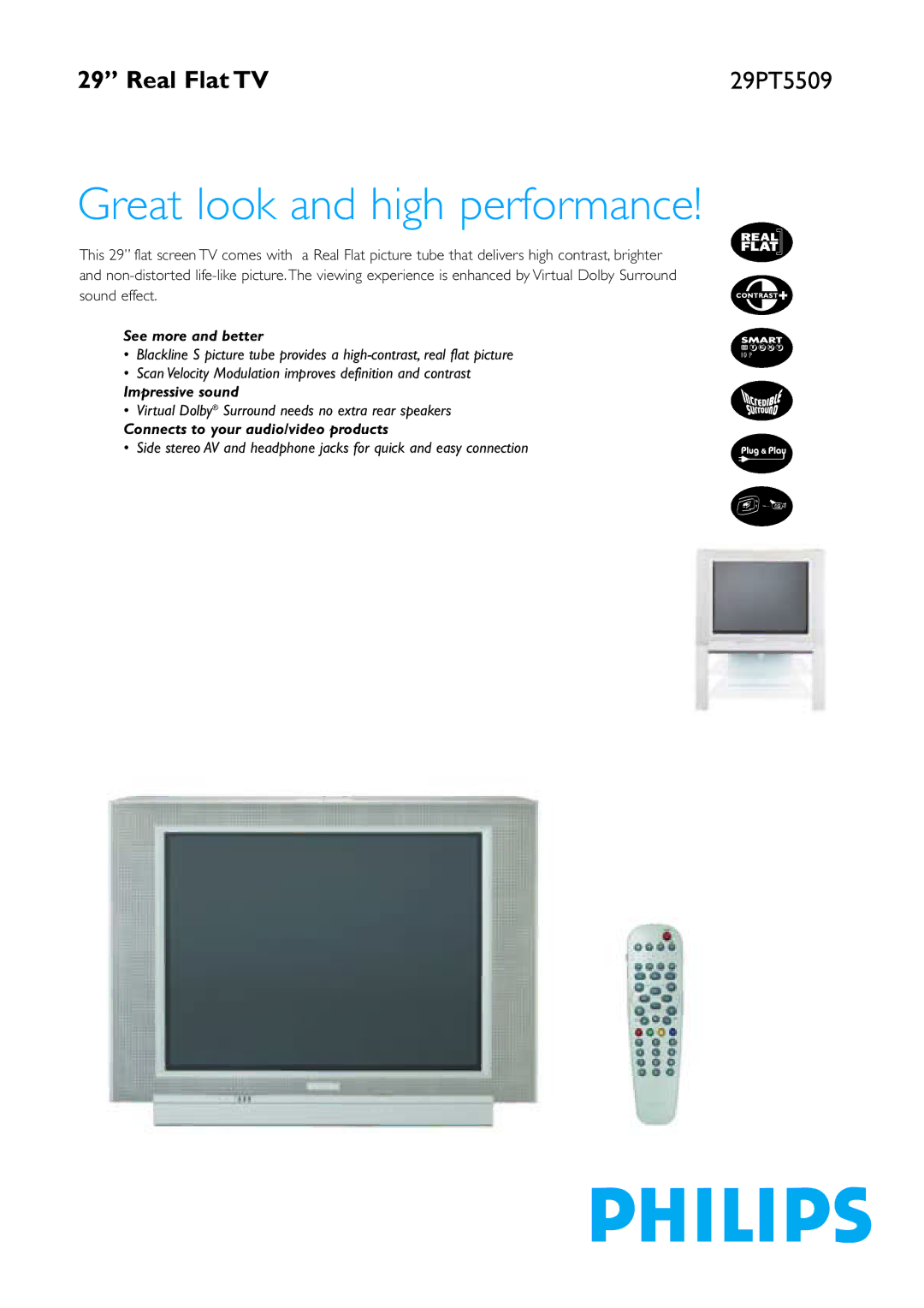 Philips 29PT5509 manual Great look and high performance 