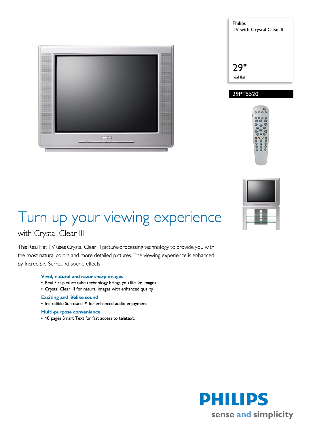 Philips 29PT5520 manual Turn up your viewing experience, with Crystal Clear 
