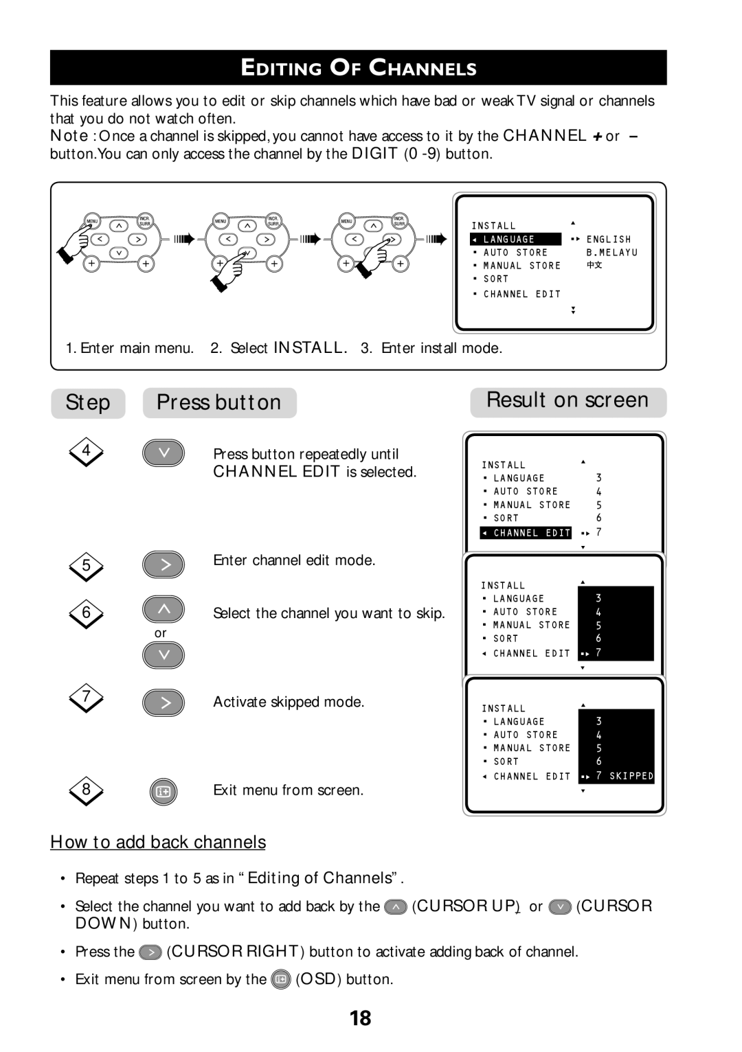 Philips 29PT7322, 29PT8322, 34PT8322 user manual How to add back channels, Channel Edit is selected, Channel Edit É 