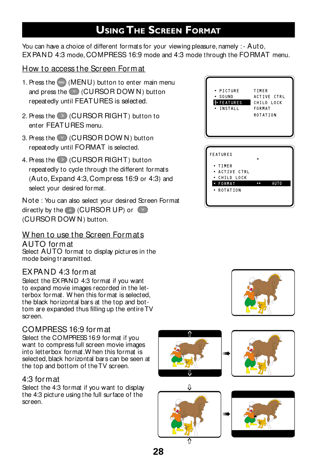 Philips 29PT7322, 29PT8322, 34PT8322 How to access the Screen Format, When to use the Screen Formats Auto format 