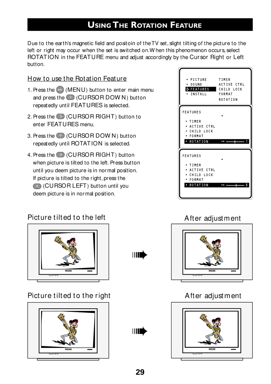 Philips 29PT7322, 29PT8322, 34PT8322 user manual How to use the Rotation Feature 