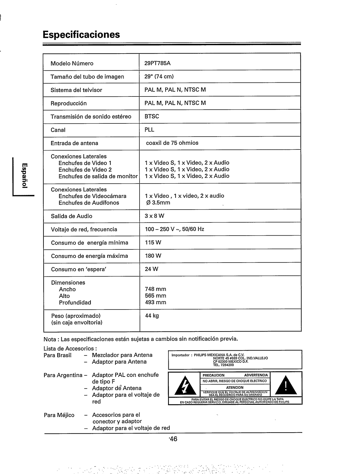 Philips 29PT785A manual 