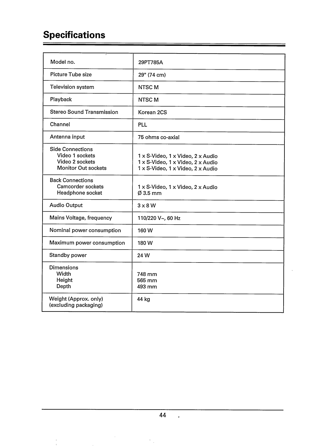 Philips 29PT785A/85R manual 