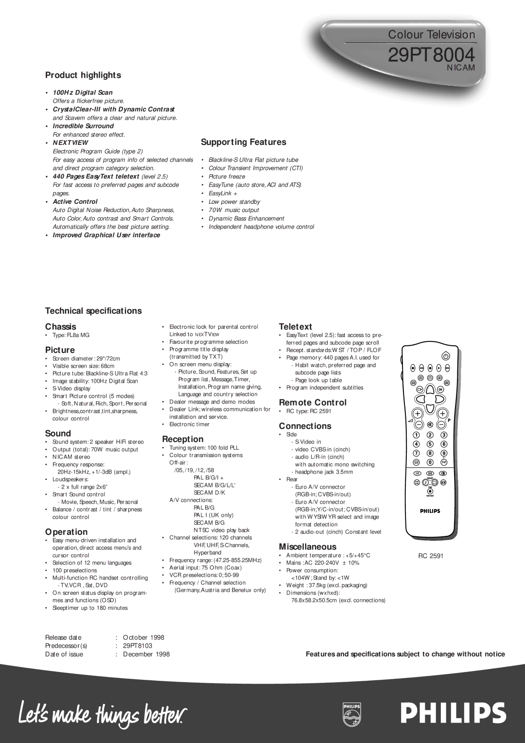 Philips 29PT8004 manual Supporting Features 