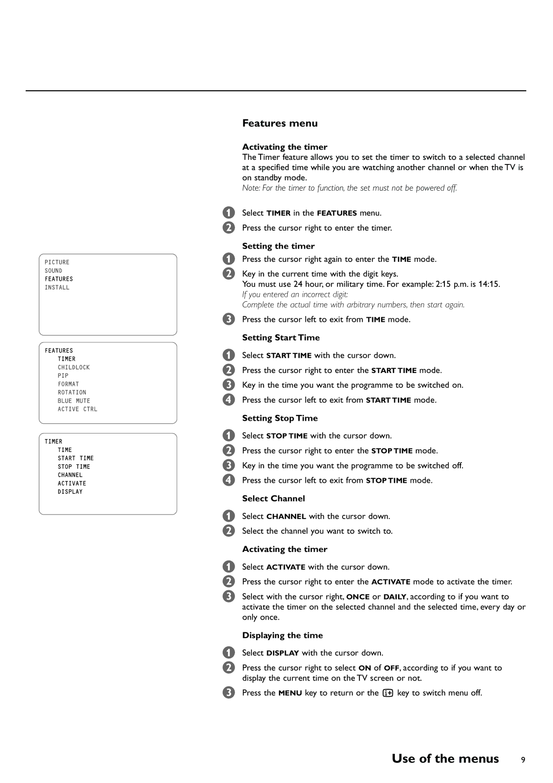 Philips 29PT8419/79R manual Features menu 