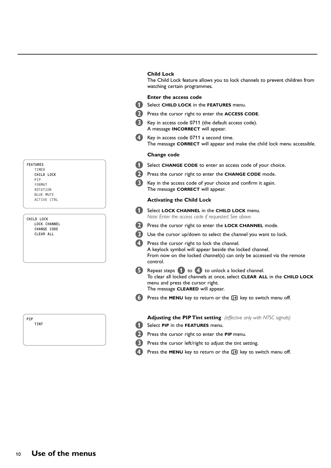 Philips 29PT8419/79R manual Activating the Child Lock 