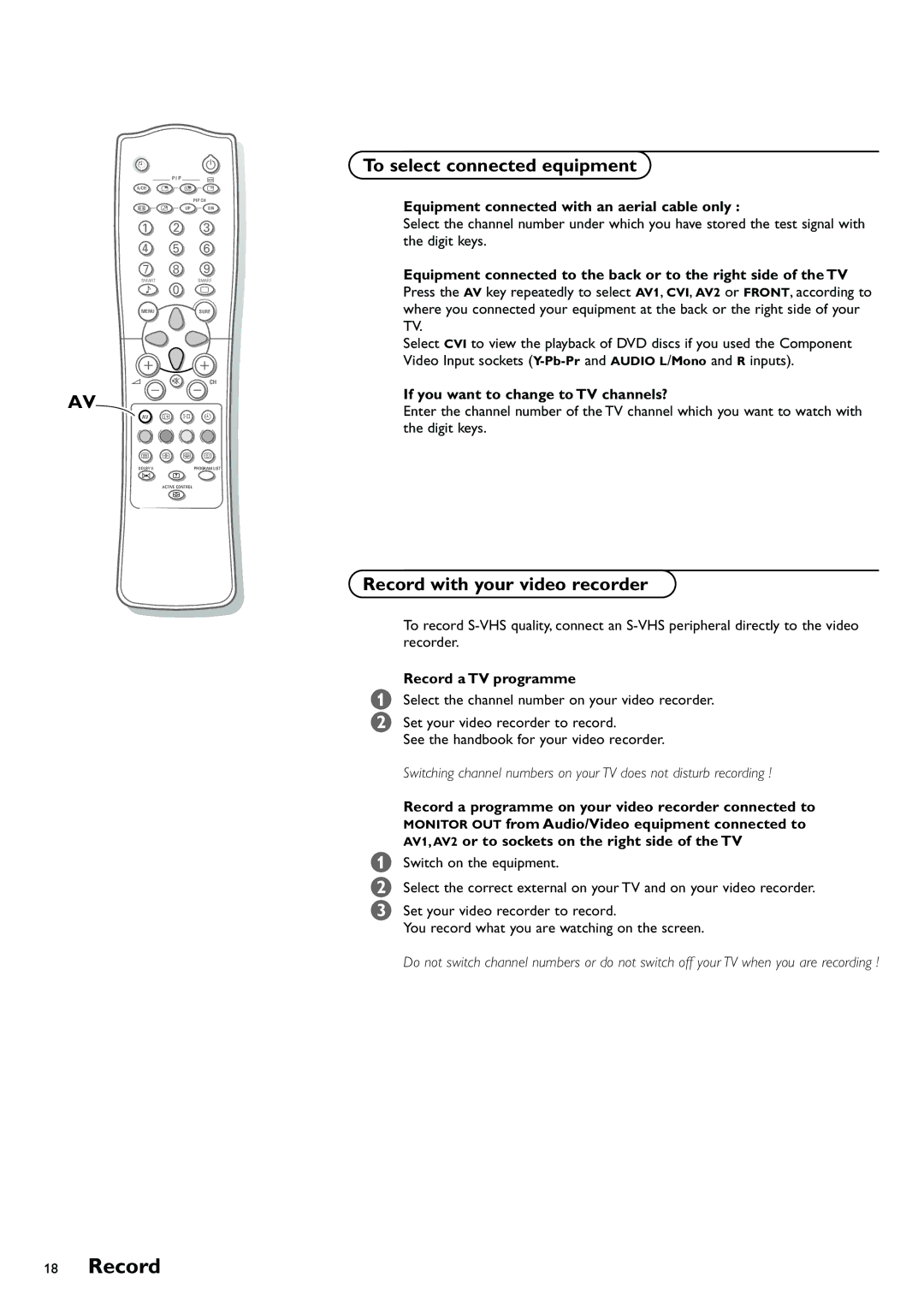 Philips 29PT8419/79R manual Record, To select connected equipment 