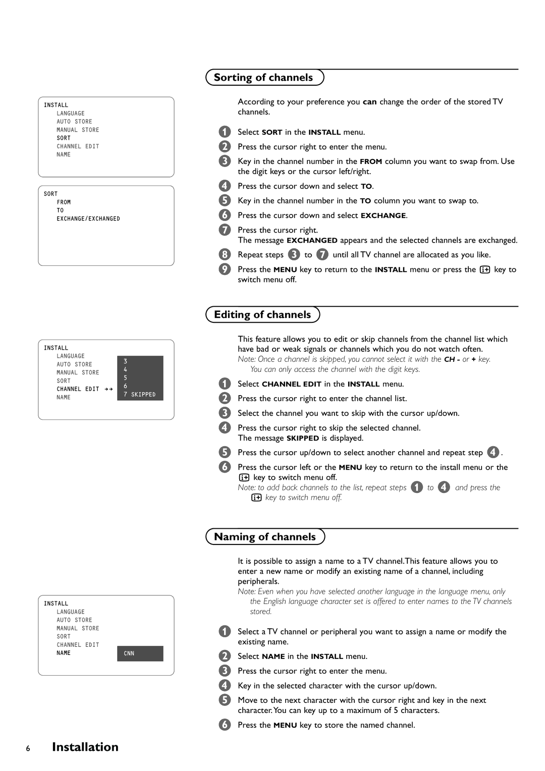 Philips 29PT8419/79R manual Editing of channels, Naming of channels 