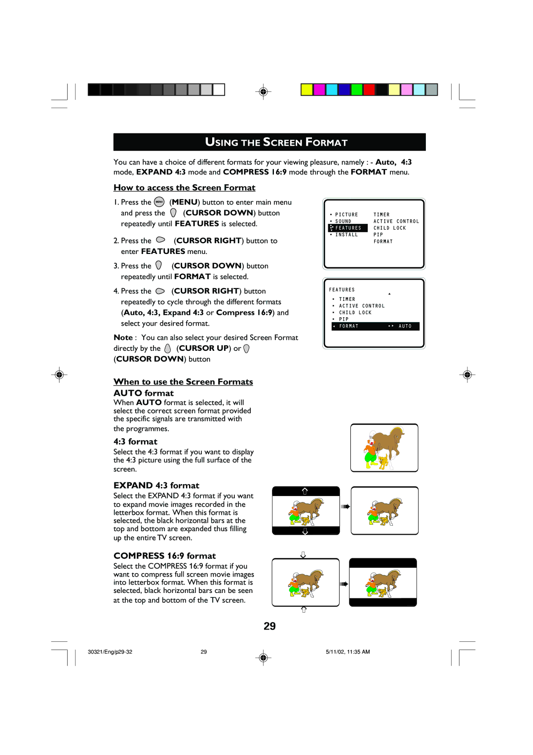 Philips 29PT8420 operating instructions Using the Screen Format 