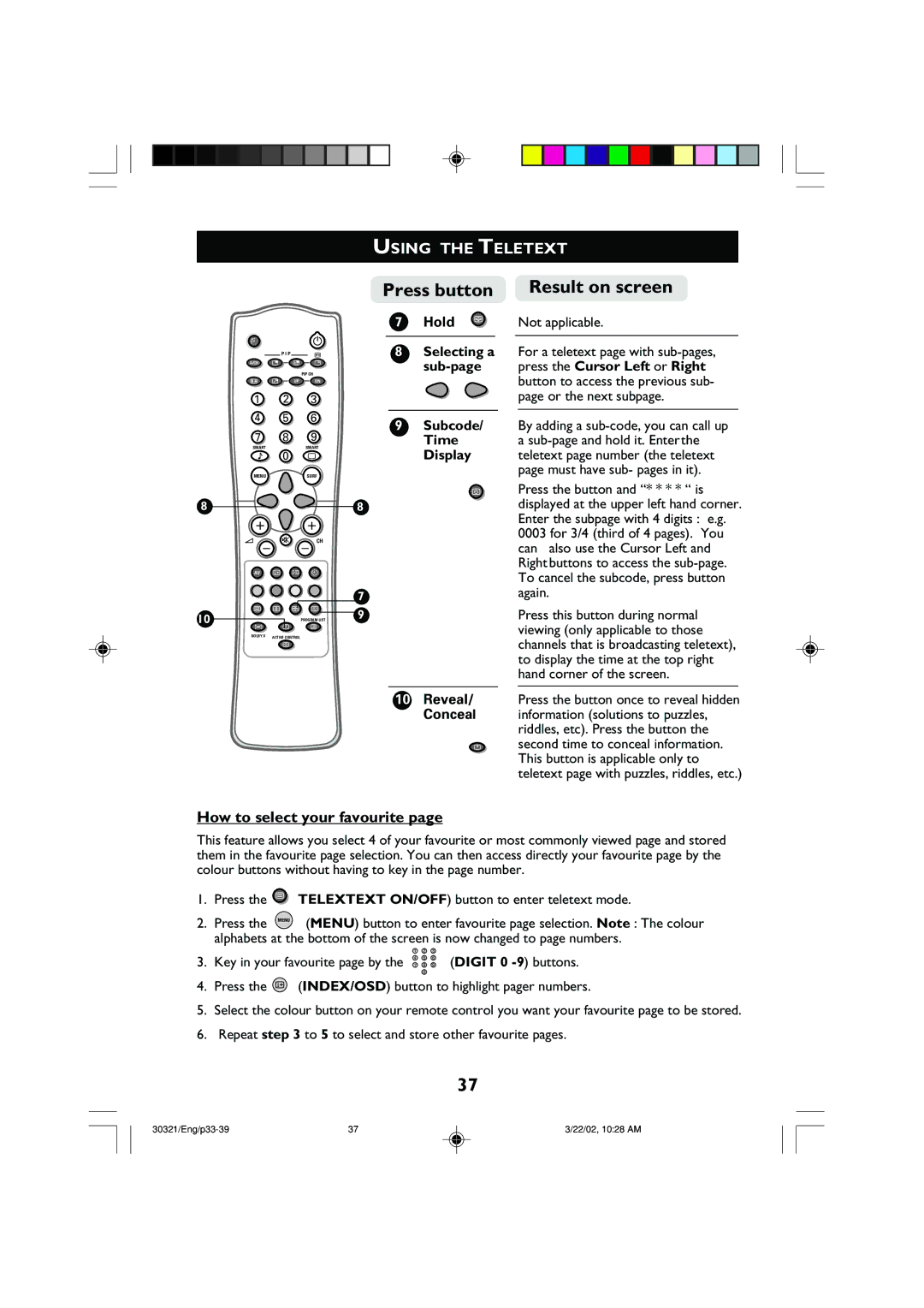 Philips 29PT8420 operating instructions Using the Teletext, How to select your favourite 