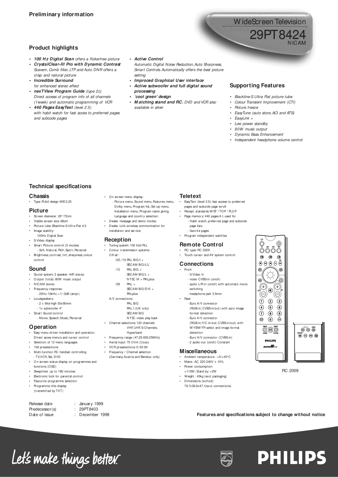 Philips 29PT8424 manual Supporting Features 