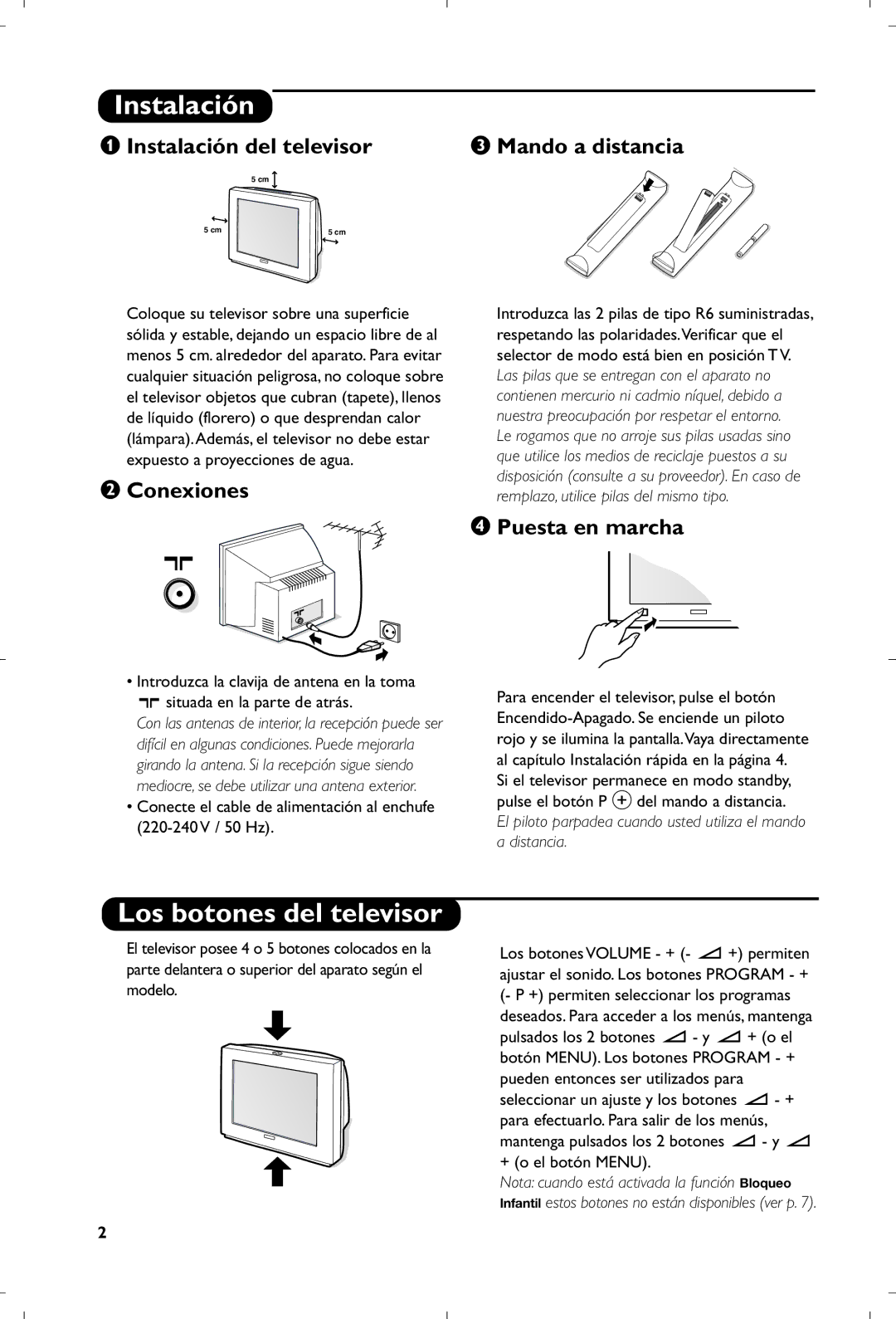 Philips 29PT8640/12 manual Los botones del televisor, Instalación del televisor Mando a distancia, Conexiones 