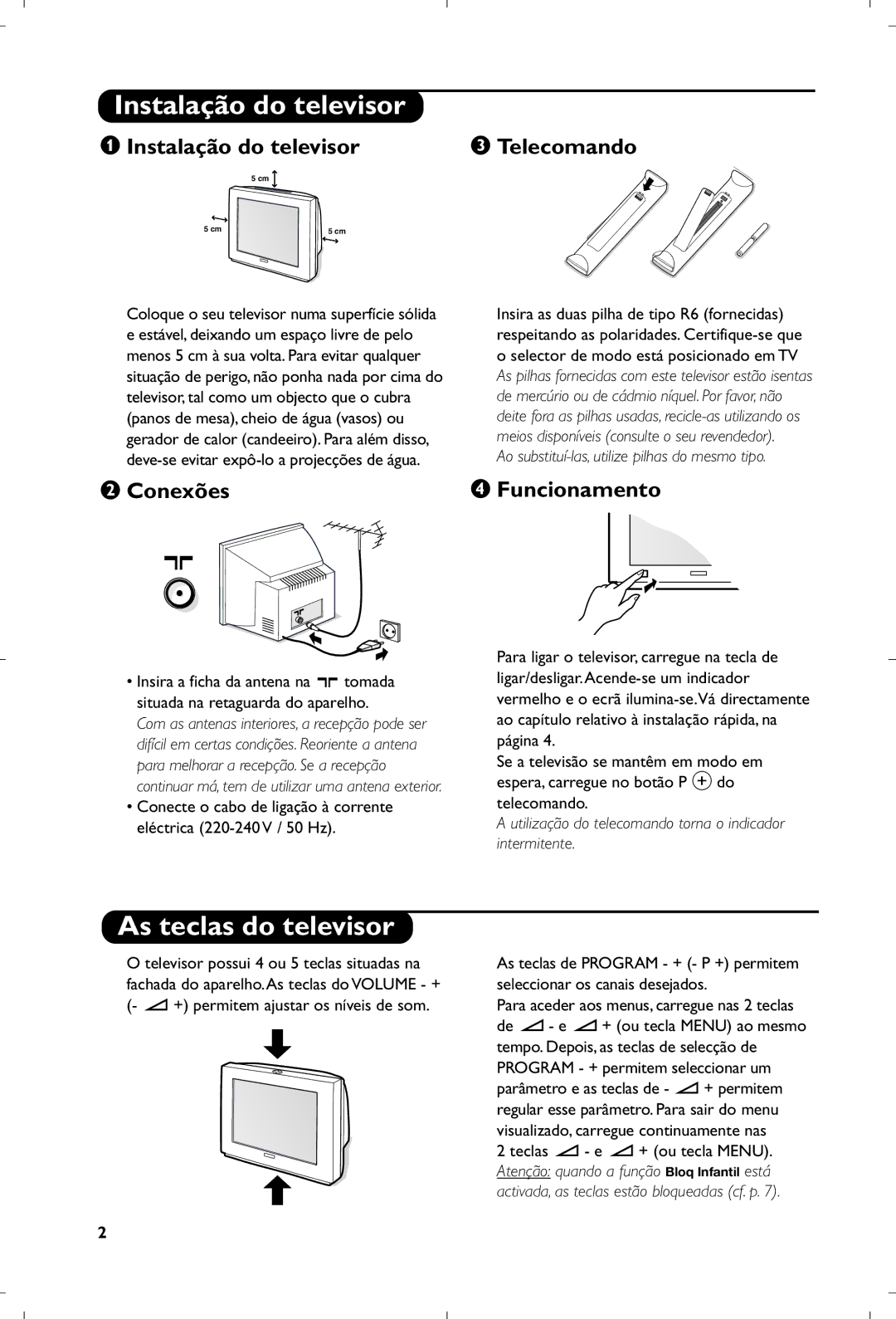 Philips 29PT8640/12 manual Instalação do televisor, As teclas do televisor 