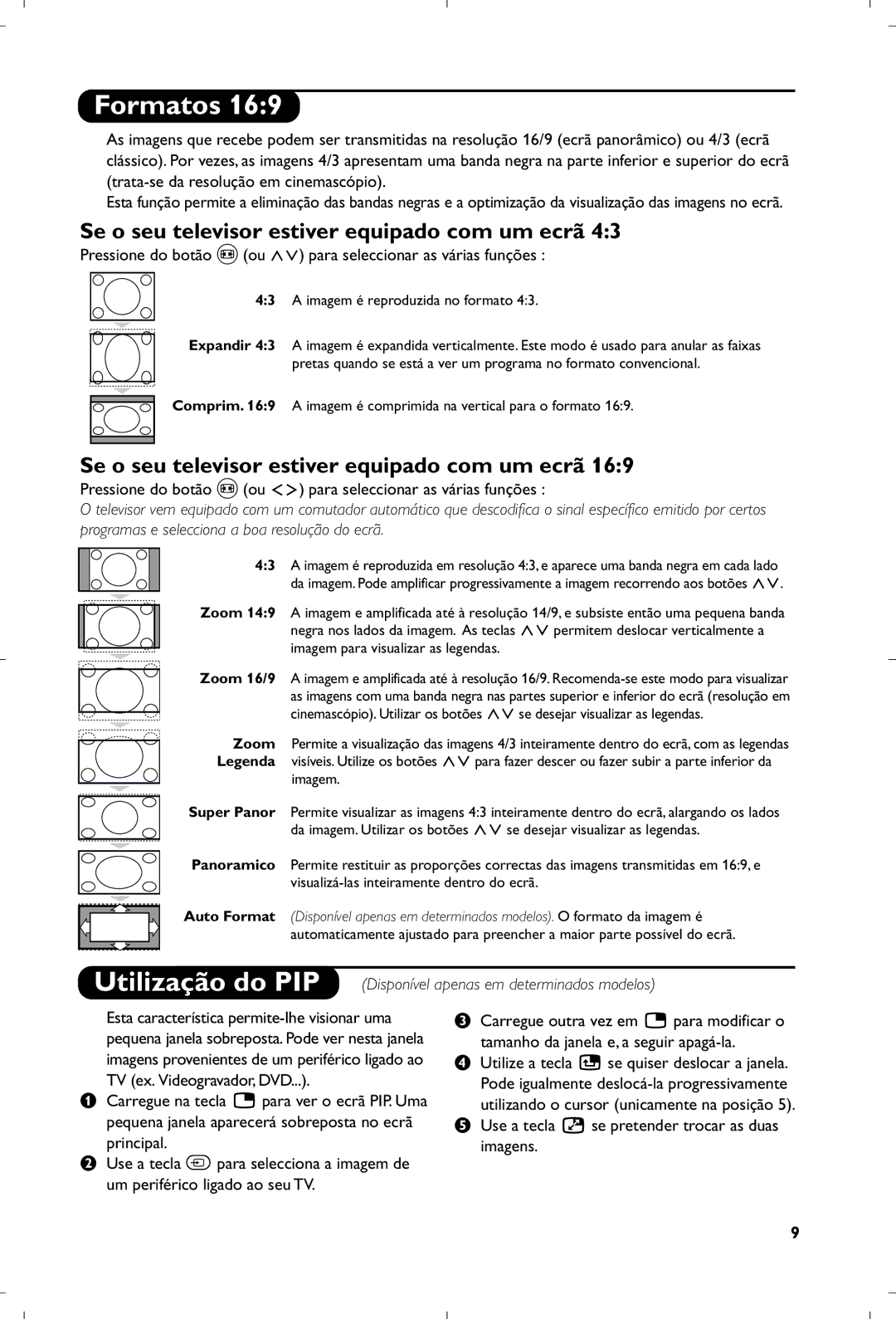 Philips 29PT8640/12 manual Formatos, Se o seu televisor estiver equipado com um ecrã 